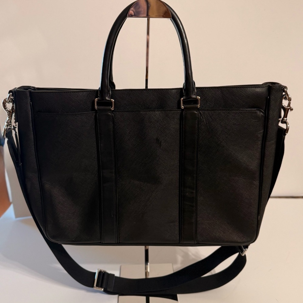 Coach Leather Messenger Large Black Bag CrossbodyTop Handles COA 18x13x4 - Picture 12 of 16